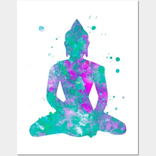 Buddha Watercolor Painting Aqua Fuchsia Posters and Art